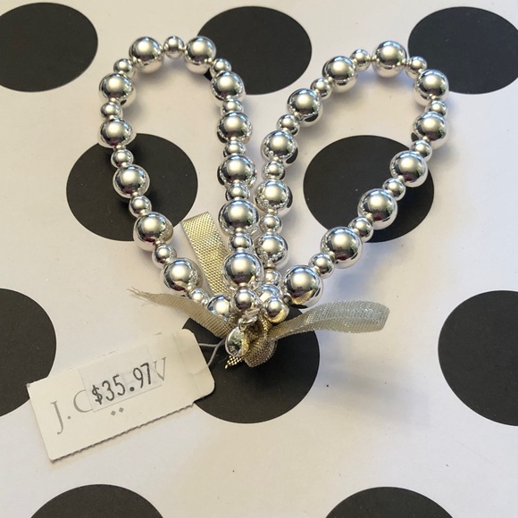 Authentic J. Crew Silver Beaded Elastic  Bracelet Set of 2.  New with tag. - Picture 6 of 10
